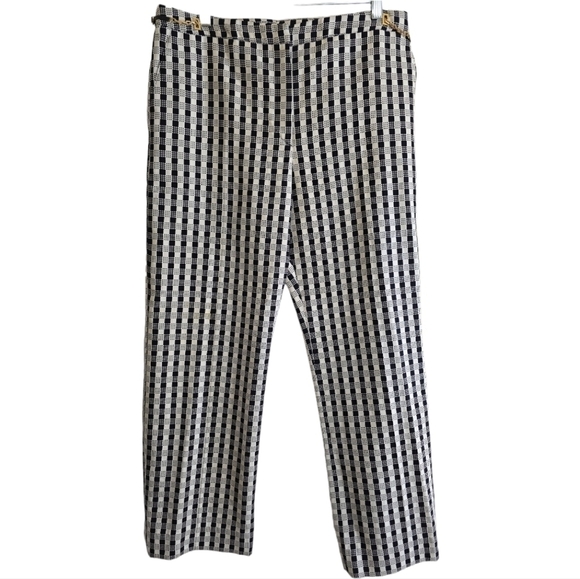 Valentino Plaid Checked Pants 48 Black White Pockets Chain Buckles Waist 12 14 - Picture 1 of 12